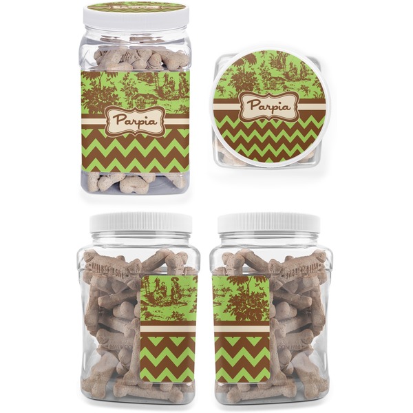 Green & Brown Toile & Chevron Pet Treat Jar - Multiple Angles