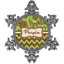 Green & Brown Toile & Chevron Vintage Snowflake Ornament (Personalized)