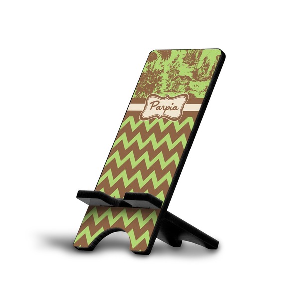 Custom Green & Brown Toile & Chevron Cell Phone Stand (Large) (Personalized)