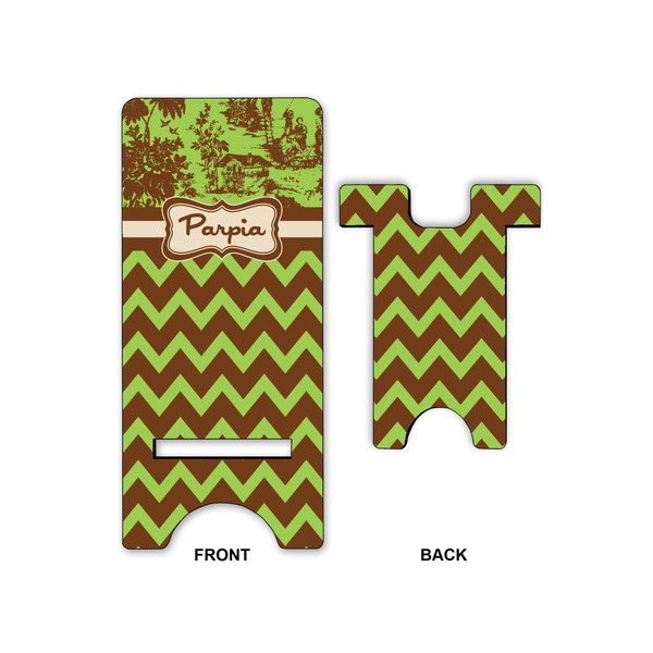 Green & Brown Toile & Chevron Phone Stand - Front & Back