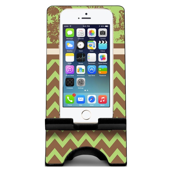 Green & Brown Toile & Chevron Phone Stand w/ Phone