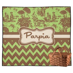 Green & Brown Toile & Chevron Outdoor Picnic Blanket (Personalized)