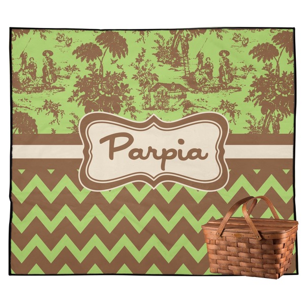 Custom Green & Brown Toile & Chevron Outdoor Picnic Blanket (Personalized)