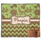 Green & Brown Toile & Chevron Picnic Blanket - Flat - With Basket