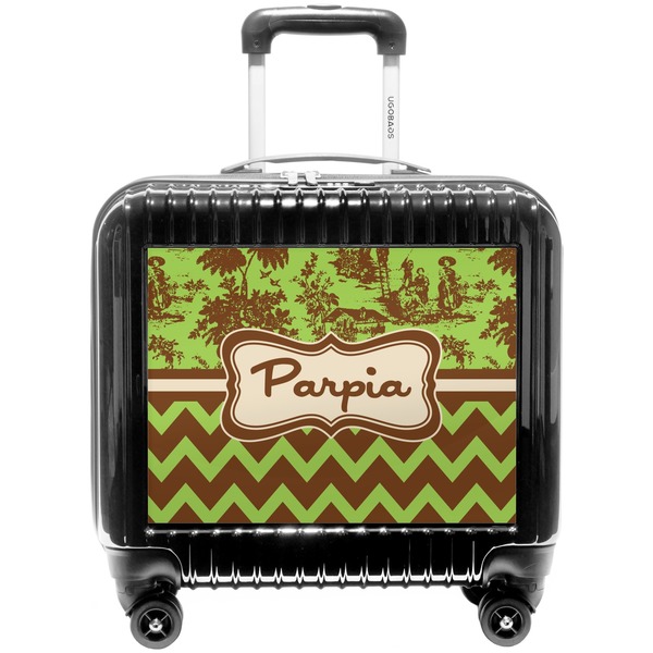 Custom Green & Brown Toile & Chevron Pilot / Flight Suitcase (Personalized)