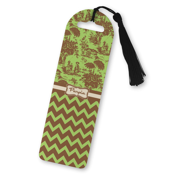 Custom Green & Brown Toile & Chevron Plastic Bookmark (Personalized)
