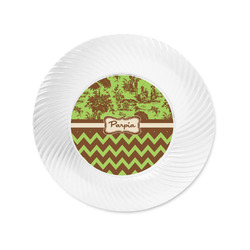 Green & Brown Toile & Chevron Plastic Party Appetizer & Dessert Plates - 6" (Personalized)
