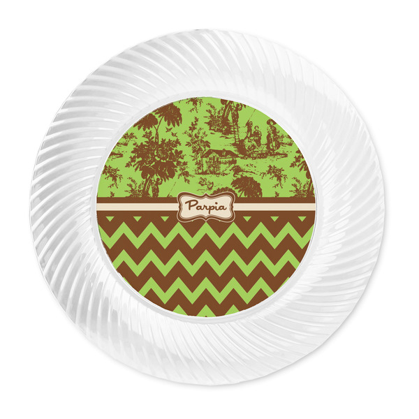 Green & Brown Toile & Chevron Plastic Party Dinner Plates - Approval