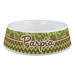 Green & Brown Toile & Chevron Plastic Dog Bowl - Large (Personalized)