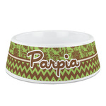 Green & Brown Toile & Chevron Plastic Dog Bowl (Personalized)