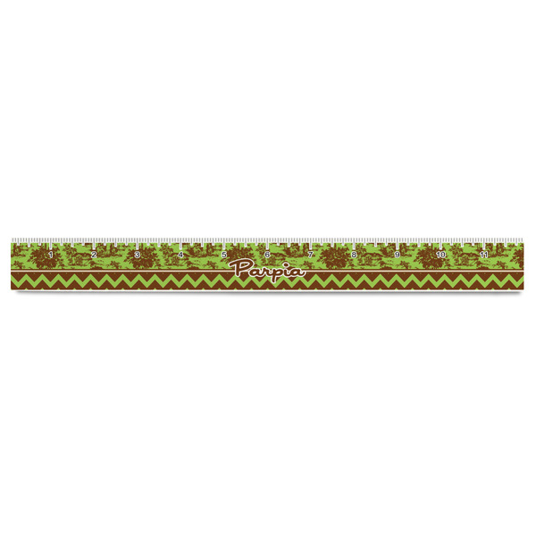 Green & Brown Toile & Chevron Plastic Ruler - 12" - FRONT