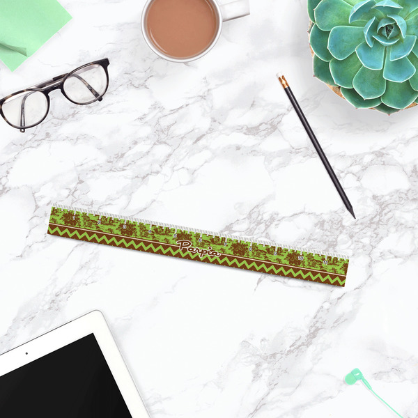 Green & Brown Toile & Chevron Plastic Ruler - 12" - LIFESTYLE