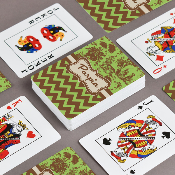 Green & Brown Toile & Chevron Playing Cards - Front & Back View