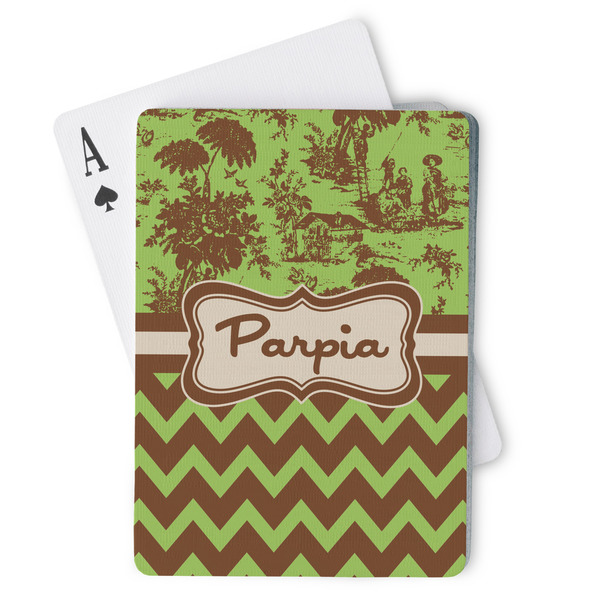 Custom Green & Brown Toile & Chevron Playing Cards (Personalized)