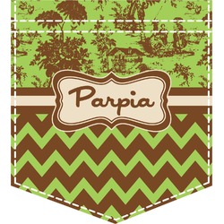 Green & Brown Toile & Chevron Iron On Faux Pocket (Personalized)