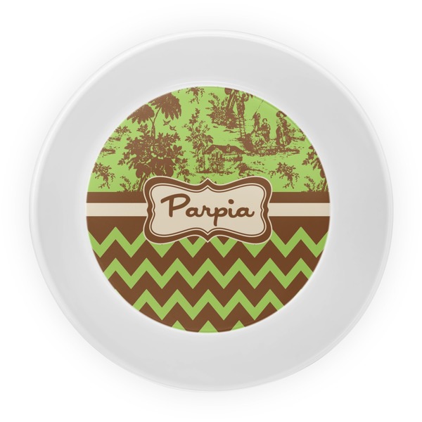 Green & Brown Toile & Chevron Melamine Bowl - Center