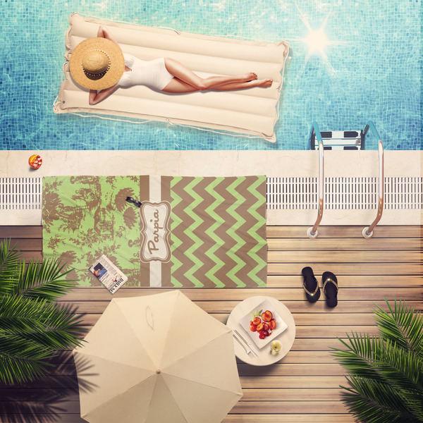 Green & Brown Toile & Chevron Pool Towel Lifestyle