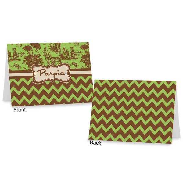 Green & Brown Toile & Chevron Postcard - Front and Back