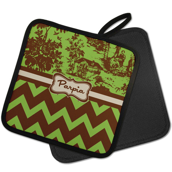 Green & Brown Toile & Chevron Pot Holders - PARENT MAIN