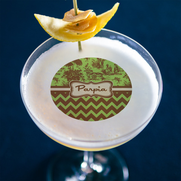 Green & Brown Toile & Chevron Printed Drink Topper - Medium - In Context