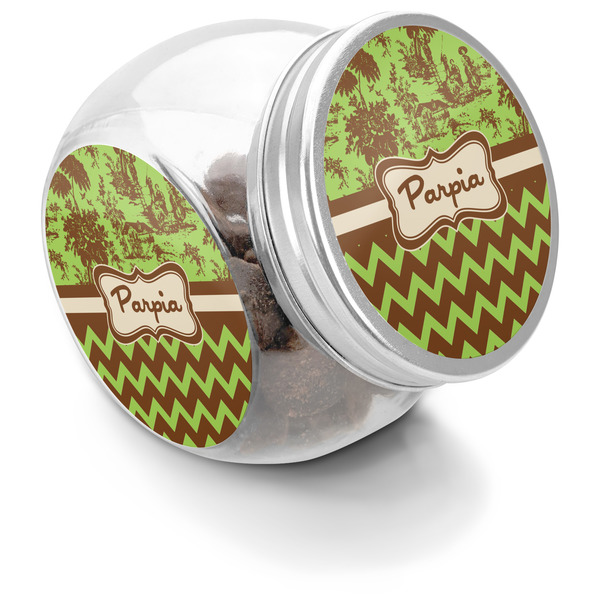 Custom Green & Brown Toile & Chevron Puppy Treat Jar (Personalized)