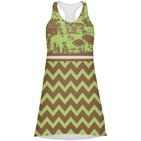 Custom Green & Brown Toile & Chevron Racerback Dress - Small