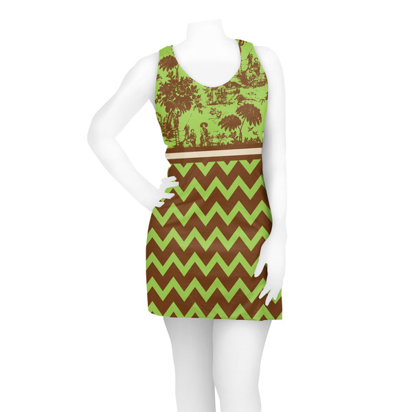 Green & Brown Toile & Chevron Racerback Dress - On Model - Front