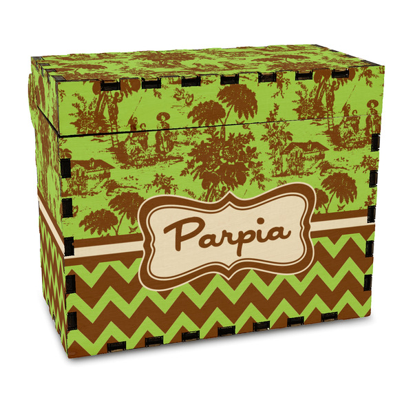 Custom Green & Brown Toile & Chevron Wood Recipe Box - Full Color Print (Personalized)