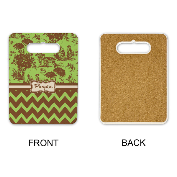 Green & Brown Toile & Chevron Rectangle Trivet with Handle - APPROVAL
