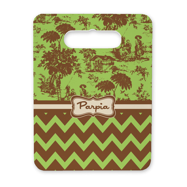 Custom Green & Brown Toile & Chevron Rectangular Trivet with Handle (Personalized)