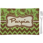 Green & Brown Toile & Chevron Rectangular Glass Appetizer / Dessert Plate - Single or Set (Personalized)