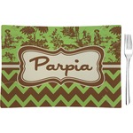 Green & Brown Toile & Chevron Glass Rectangular Appetizer / Dessert Plate (Personalized)