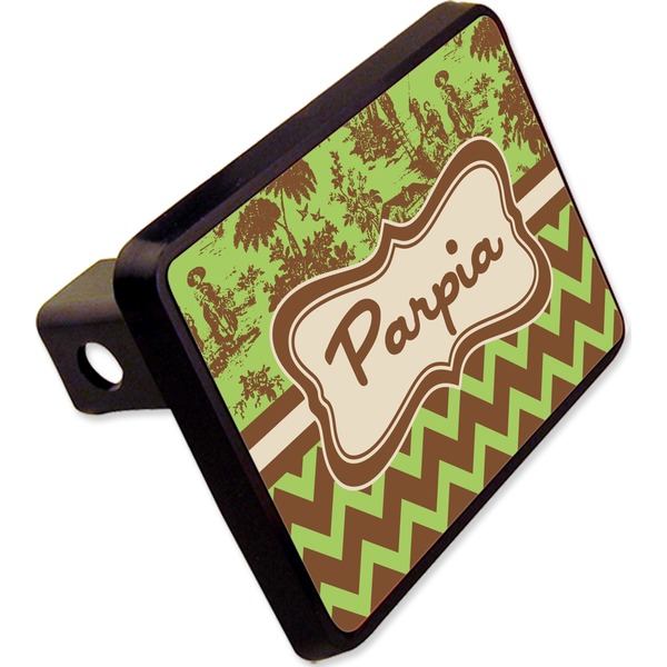 Custom Green & Brown Toile & Chevron Rectangular Trailer Hitch Cover - 2" (Personalized)