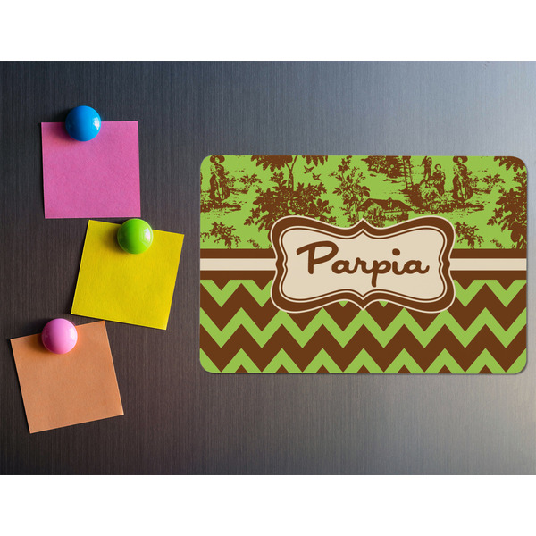 Green & Brown Toile & Chevron Rectangular Fridge Magnet - LIFESTYLE