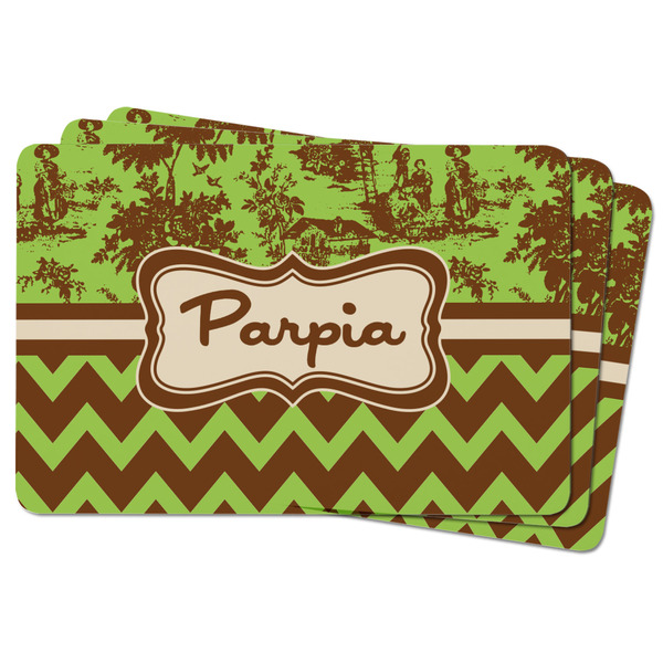 Green & Brown Toile & Chevron Rectangular Fridge Magnet - THREE