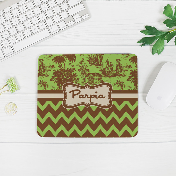Green & Brown Toile & Chevron Rectangular Mouse Pad - LIFESTYLE 2