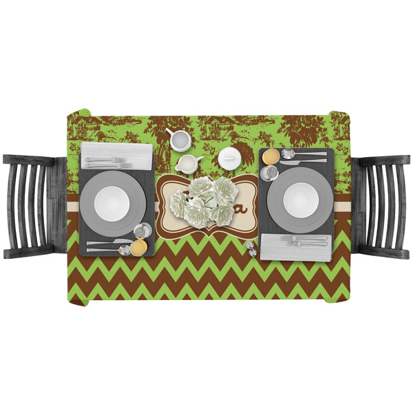 Green & Brown Toile & Chevron Rectangular Tablecloths - LIFESTYLE