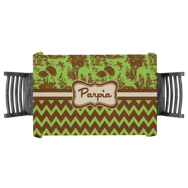 Custom Green & Brown Toile & Chevron Tablecloth - 58"x58" (Personalized)