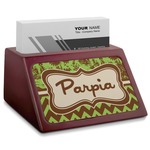 Green & Brown Toile & Chevron Red Mahogany Business Card Holder (Personalized)