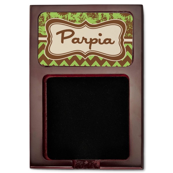 Green & Brown Toile & Chevron Red Mahogany Sticky Note Holder - Flat