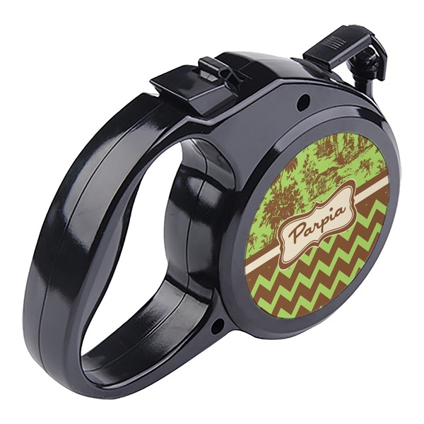 Green & Brown Toile & Chevron Retractable Dog Leash - Angle