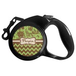 Green & Brown Toile & Chevron Retractable Dog Leash - Large (Personalized)