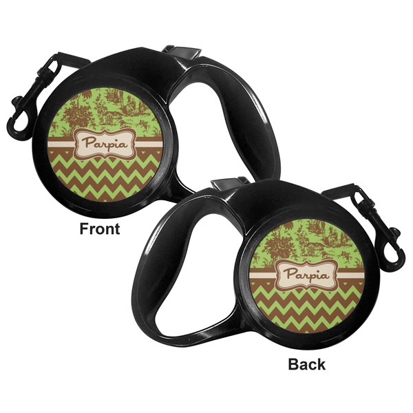 Green & Brown Toile & Chevron Retractable Dog Leash - Medium Large - Apvl