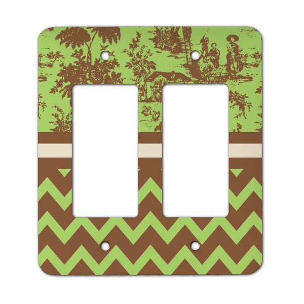 Custom Green & Brown Toile & Chevron Rocker Style Light Switch Cover - Two Switch