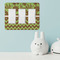 Green & Brown Toile & Chevron Rocker Light Switch Covers - Triple - IN CONTEXT