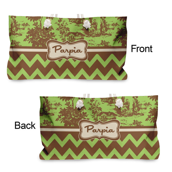 Green & Brown Toile & Chevron Large Rope Tote - From & Back View