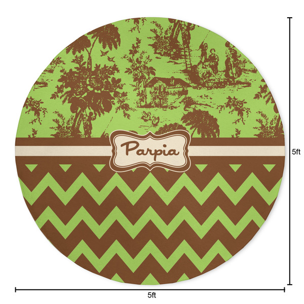 Green & Brown Toile & Chevron Round Area Rug - Size