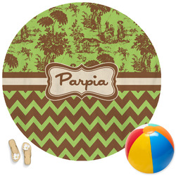 Green & Brown Toile & Chevron Round Beach Towel (Personalized)