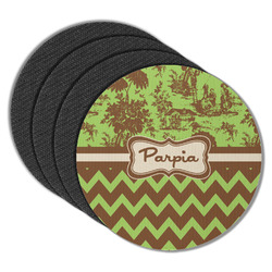 Green & Brown Toile & Chevron Round Rubber Backed Coasters - Set of 4 (Personalized)