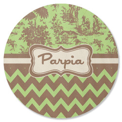 Green & Brown Toile & Chevron Round Rubber Backed Coaster (Personalized)